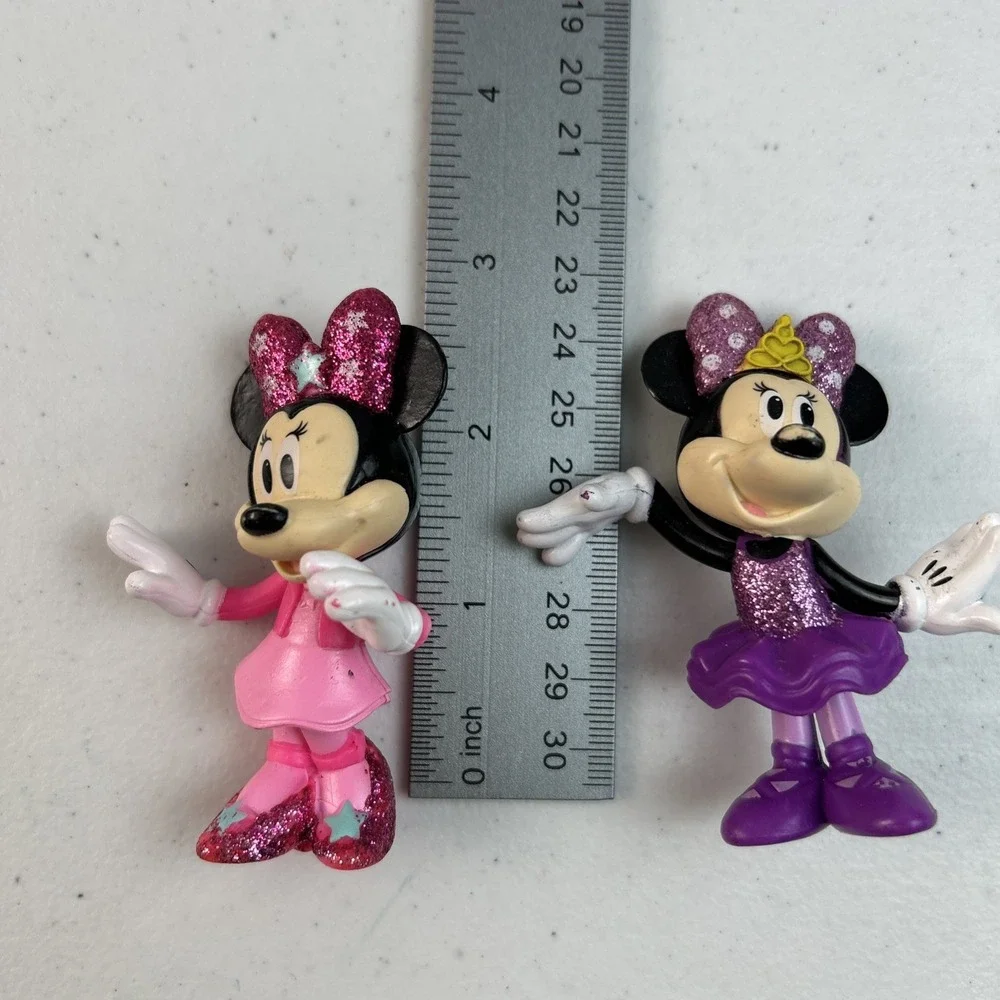Lot of 2‎ Disney Junior Purple Glitter Minnie Mouse & Pink Polka Dot Figurines